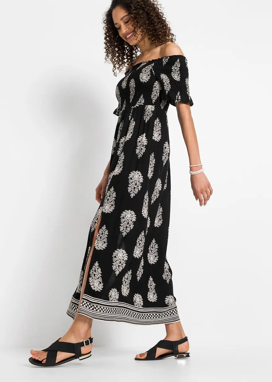 Carmen-Kleid aus fließender Viskose