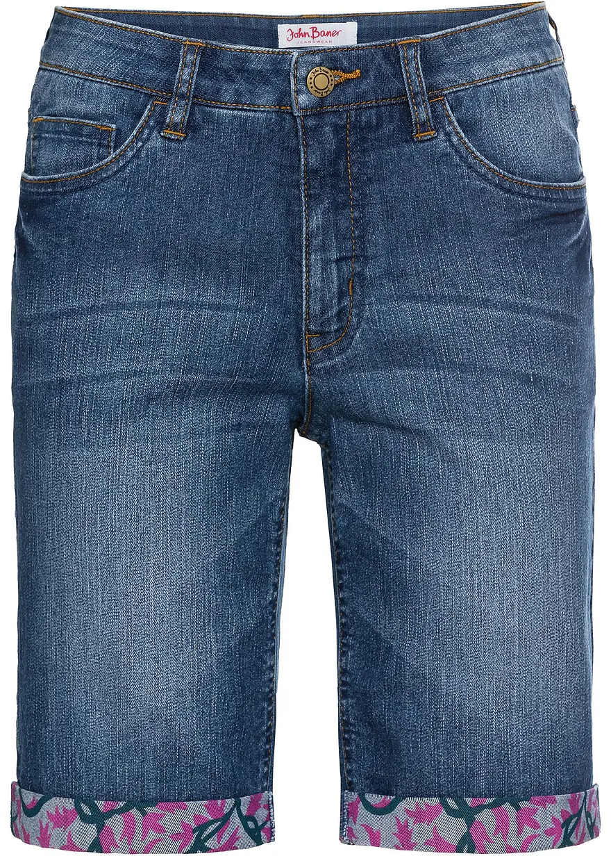 Stretch-Jeans-Bermuda mit farbigem Umschlag