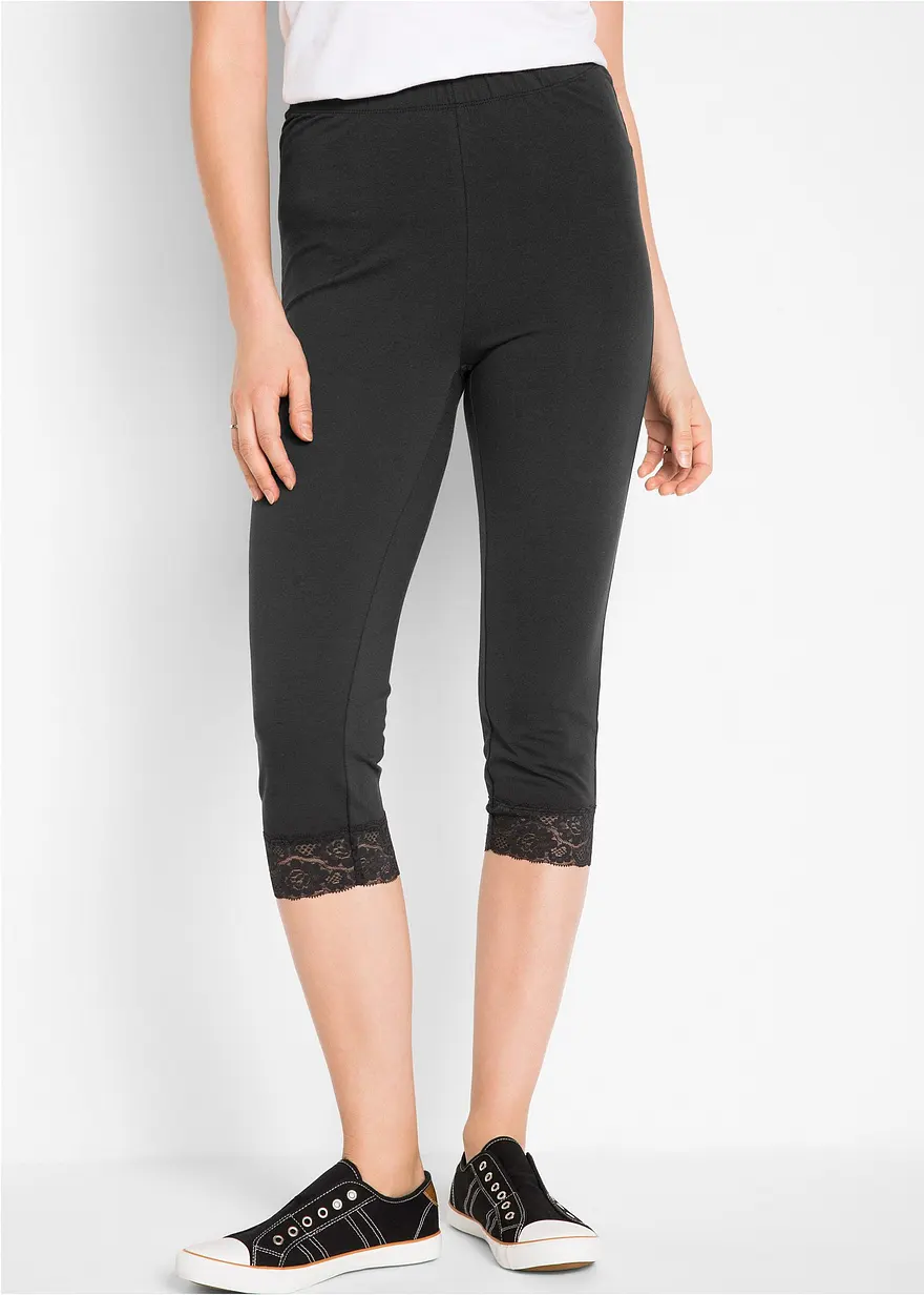 Capri-Leggings mit Spitzendetail