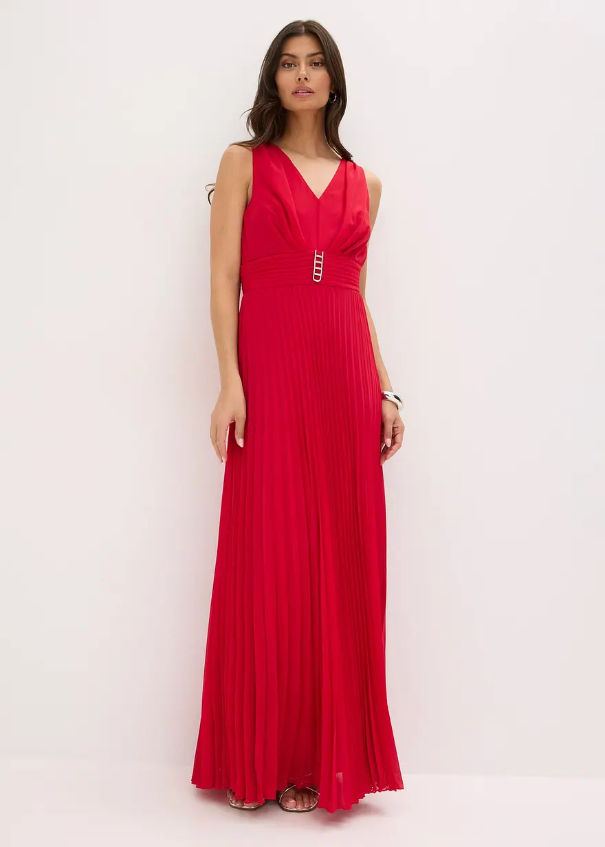 Chiffonkleid mit Plisseé-Rock und Accessoire-Schnalle