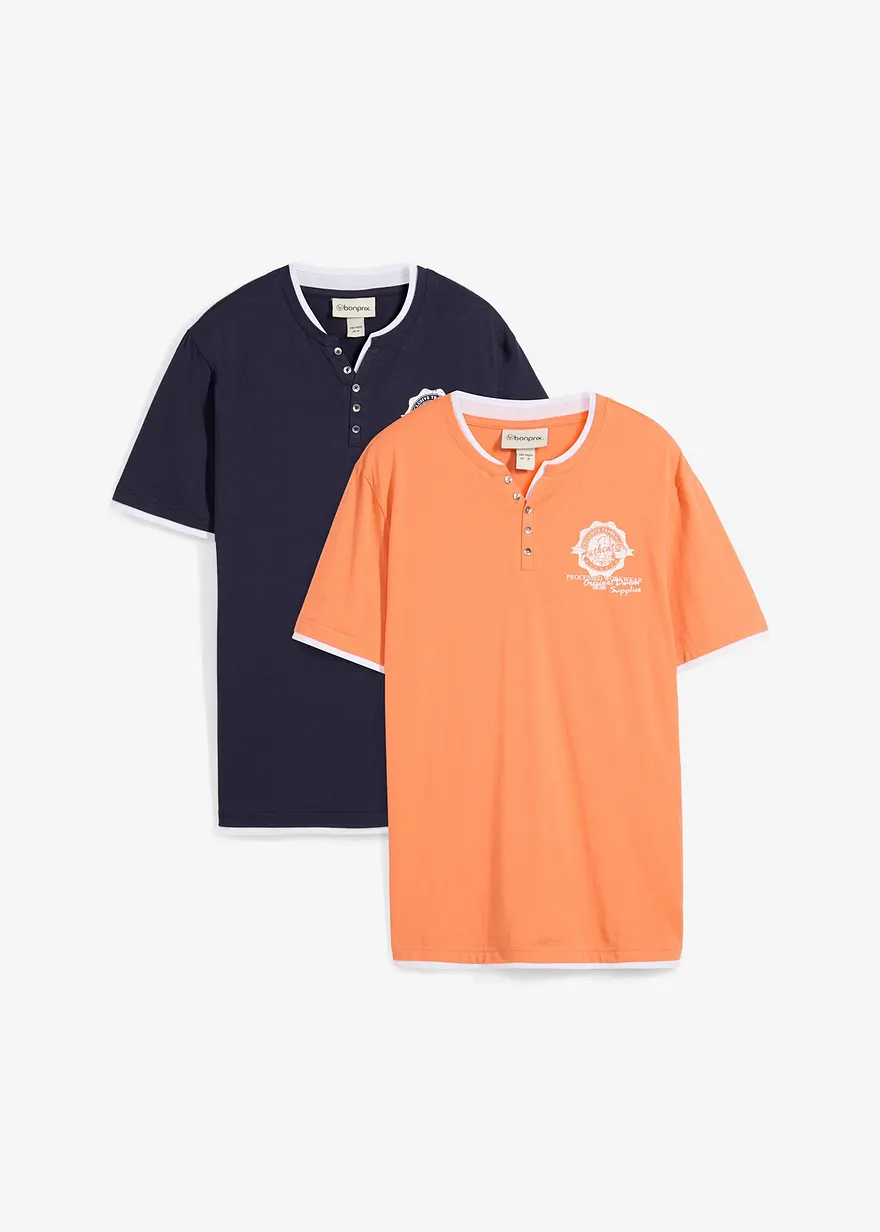 Henleyshirt, Kurzarm (2er Pack) aus reiner Bio-Baumwolle