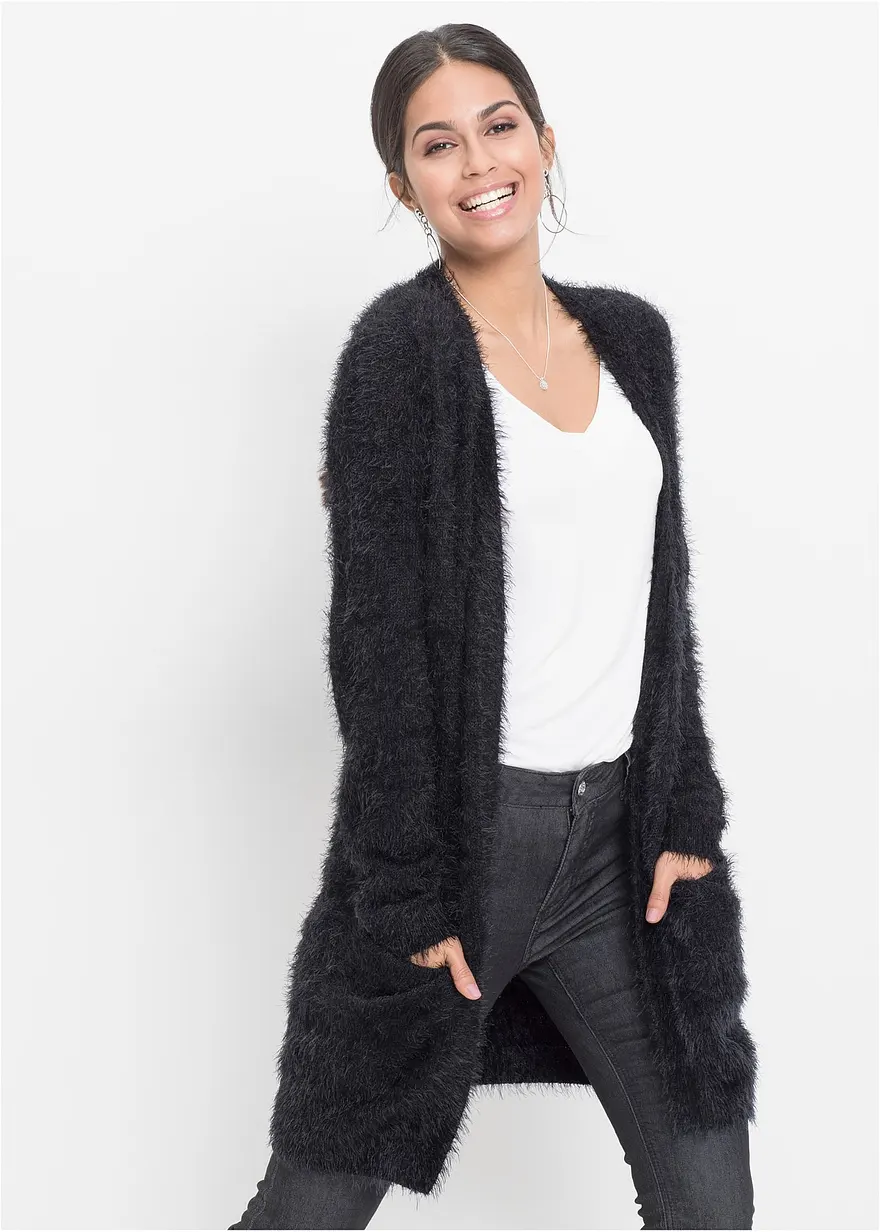 Longstrickjacke in Flauschoptik
