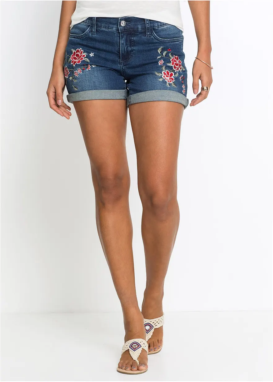 Jeans-Shorts Mid Waist, Stickerei