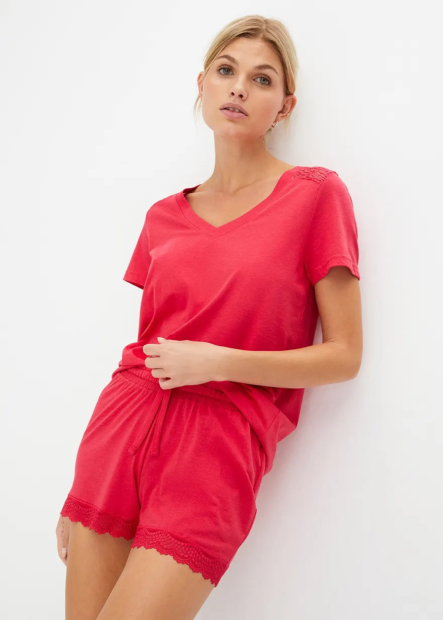 Shorty mit zartem Spitzenbesatz