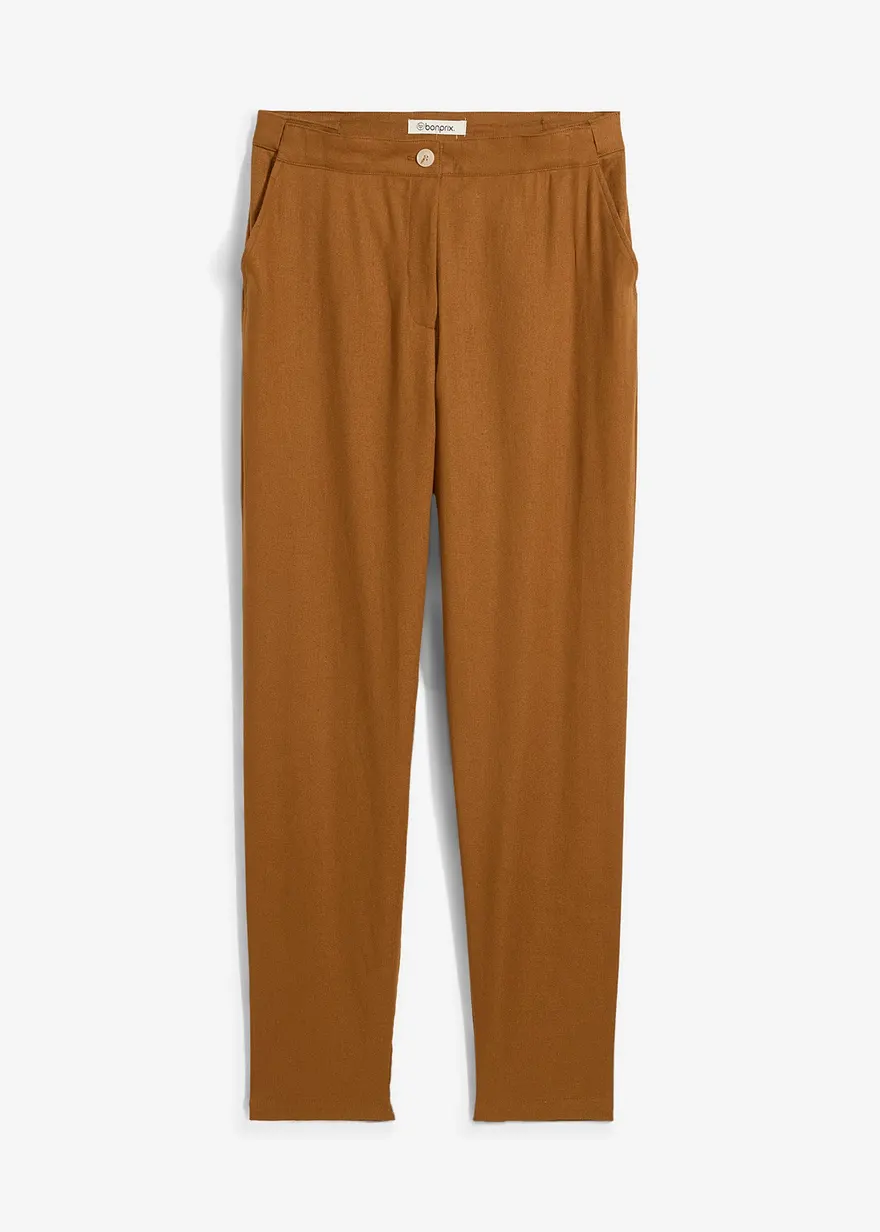 Verkürzte High-Waist-Hose aus Leinen-Viskose-Mix