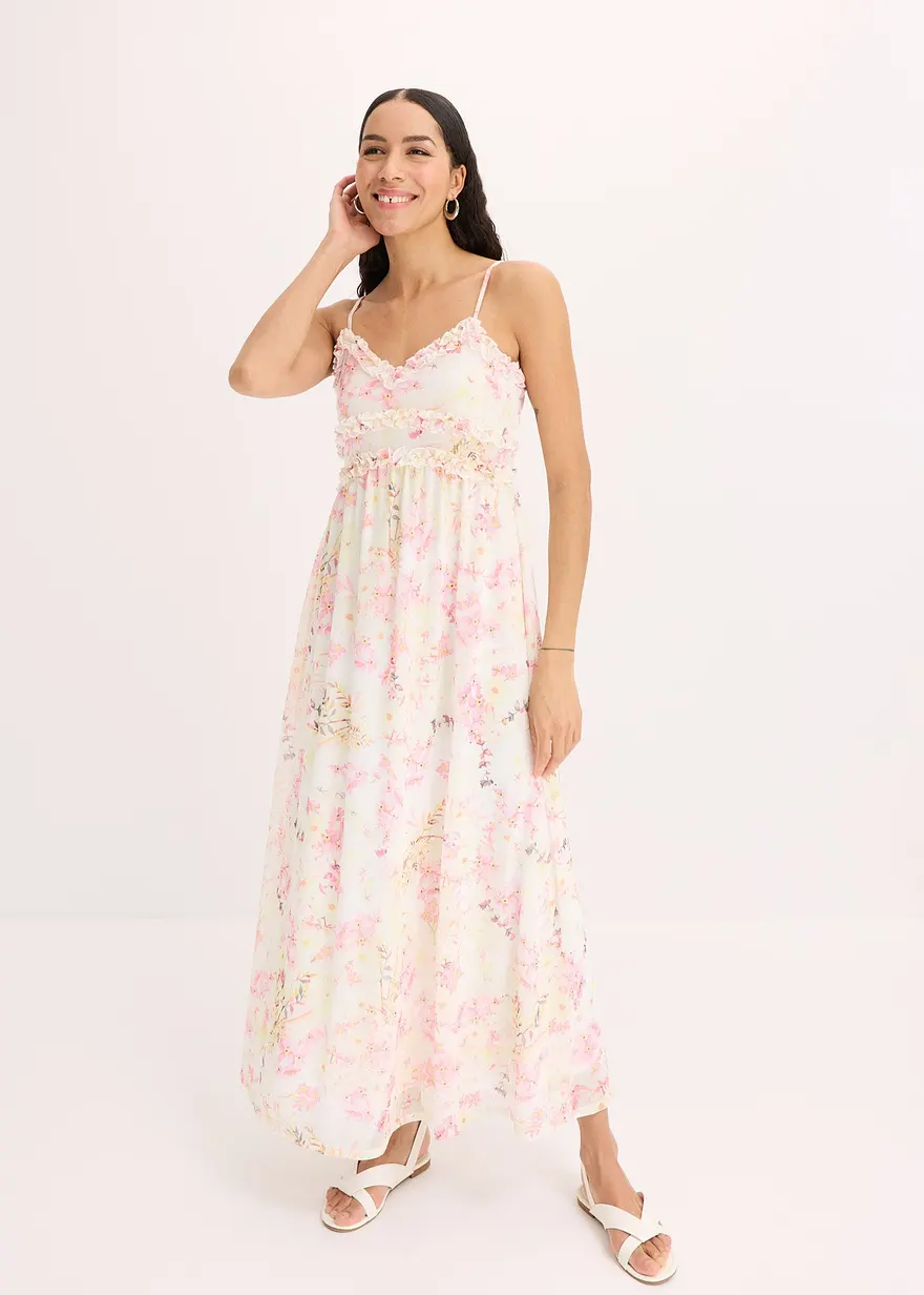 bedrucktes Mesh-Maxikleid