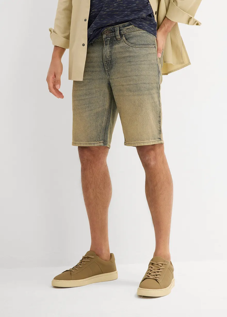 Dirty Washed Stretch-Jeans-Bermuda, Regular Fit