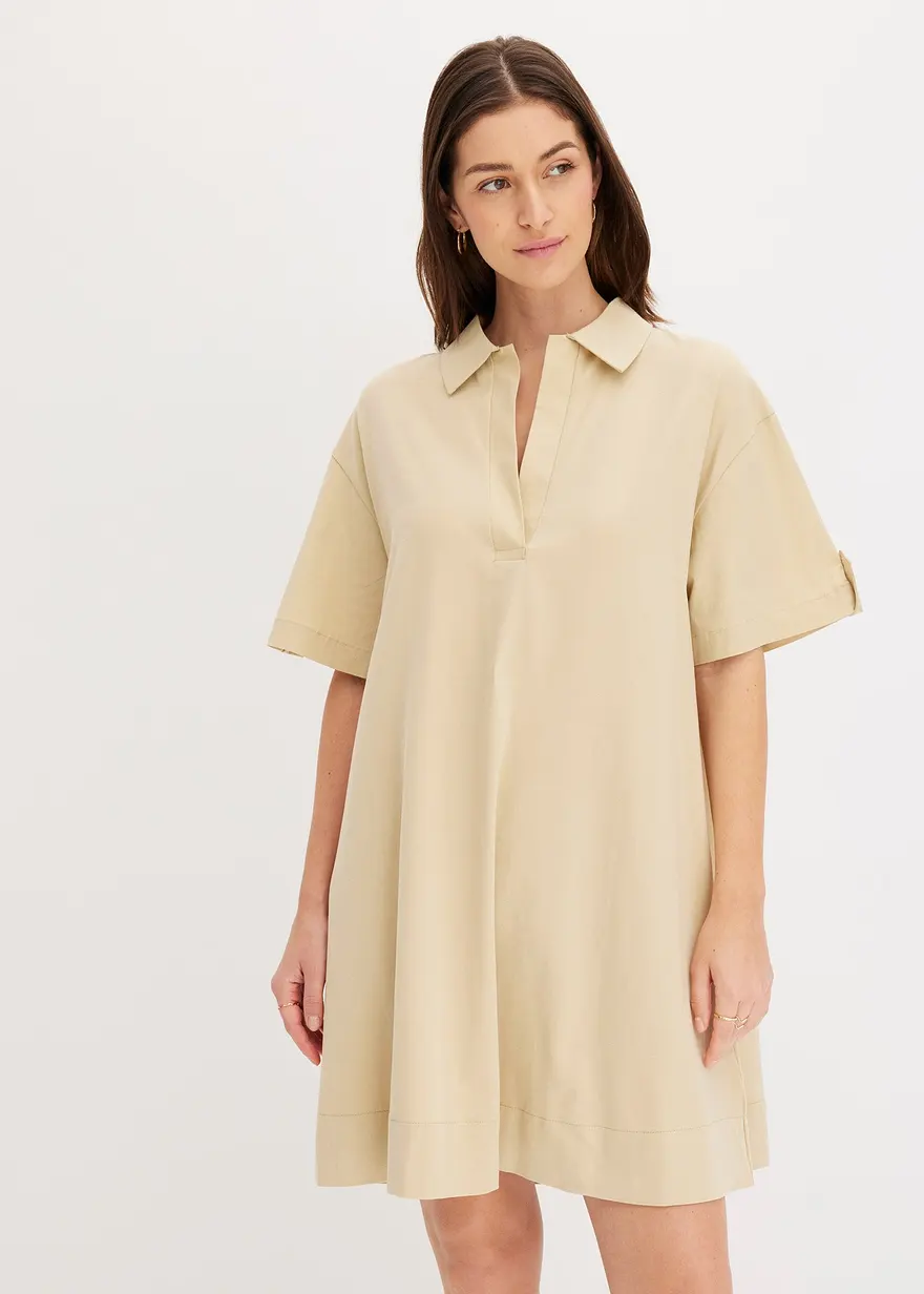 Hemdblusenkleid aus elastischem Bio-Baumwoll-Mix
