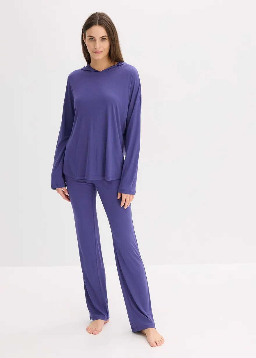 Oversized Loungewear Hausanzug aus Viskose mit Kapuze