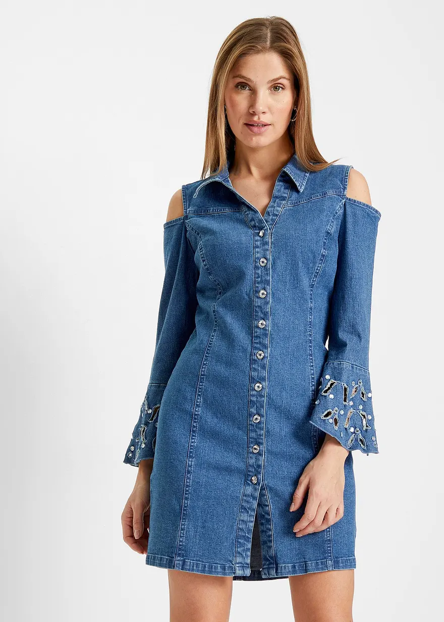 Jeanskleid mit Cut-Outs and Strasssteinen