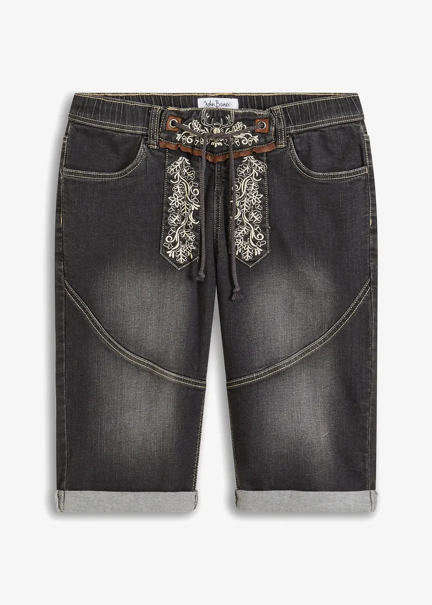 Stretch-Jeans-Bermuda mit Stickerei, Regular Fit