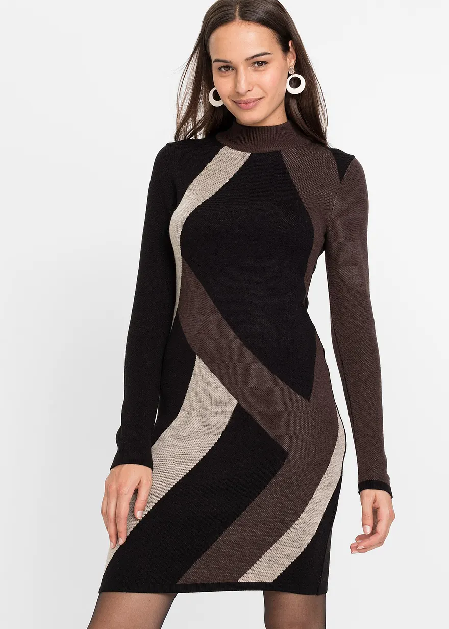 Jacquard-Strickkleid mit modernen Streifen