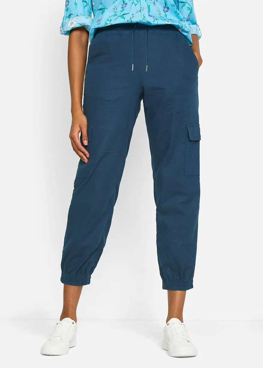 Knöchelfreie Cargohose mit Leinen