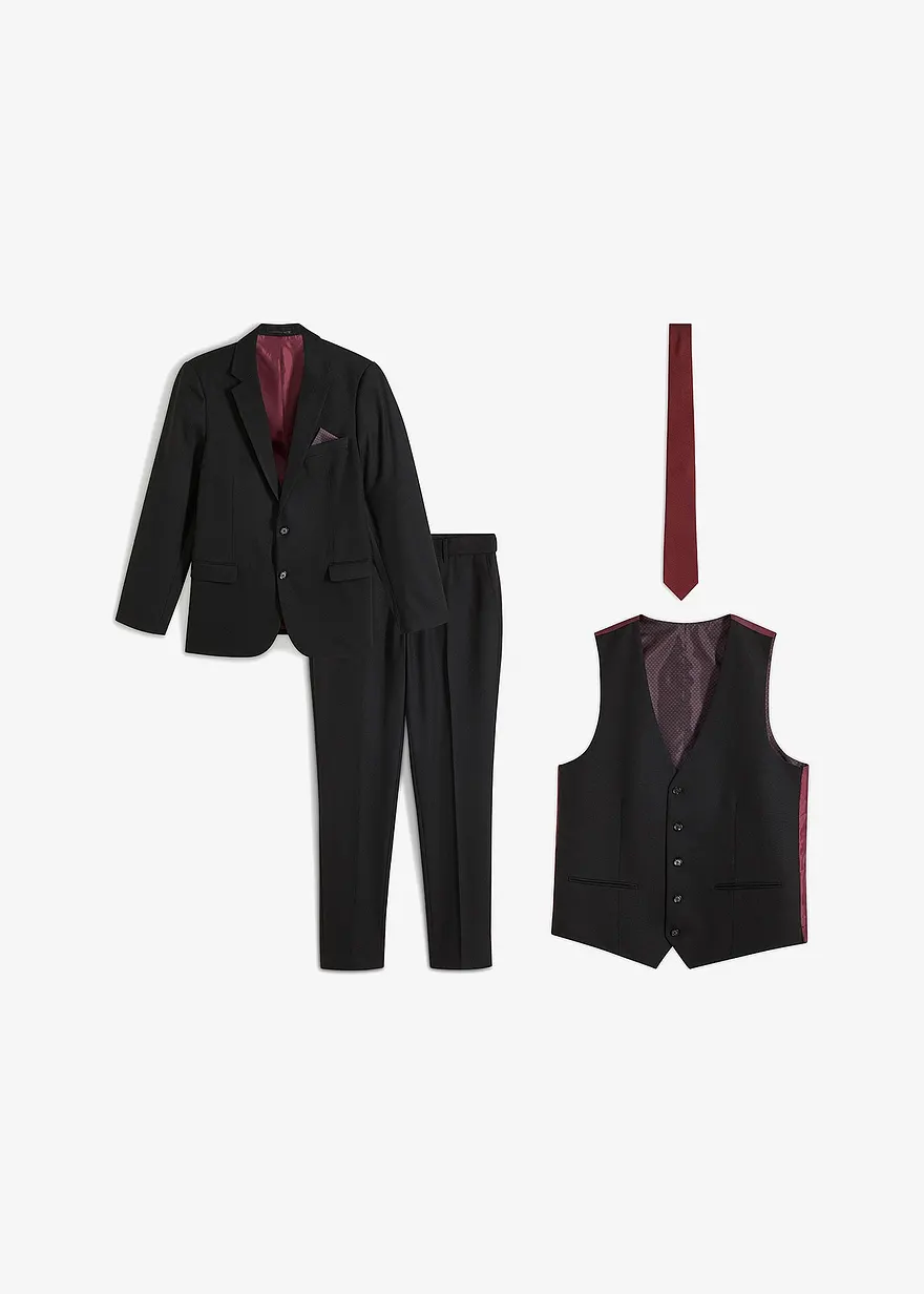 Anzug mit Weste und Krawatte (4-tlg.Set), Slim Fit