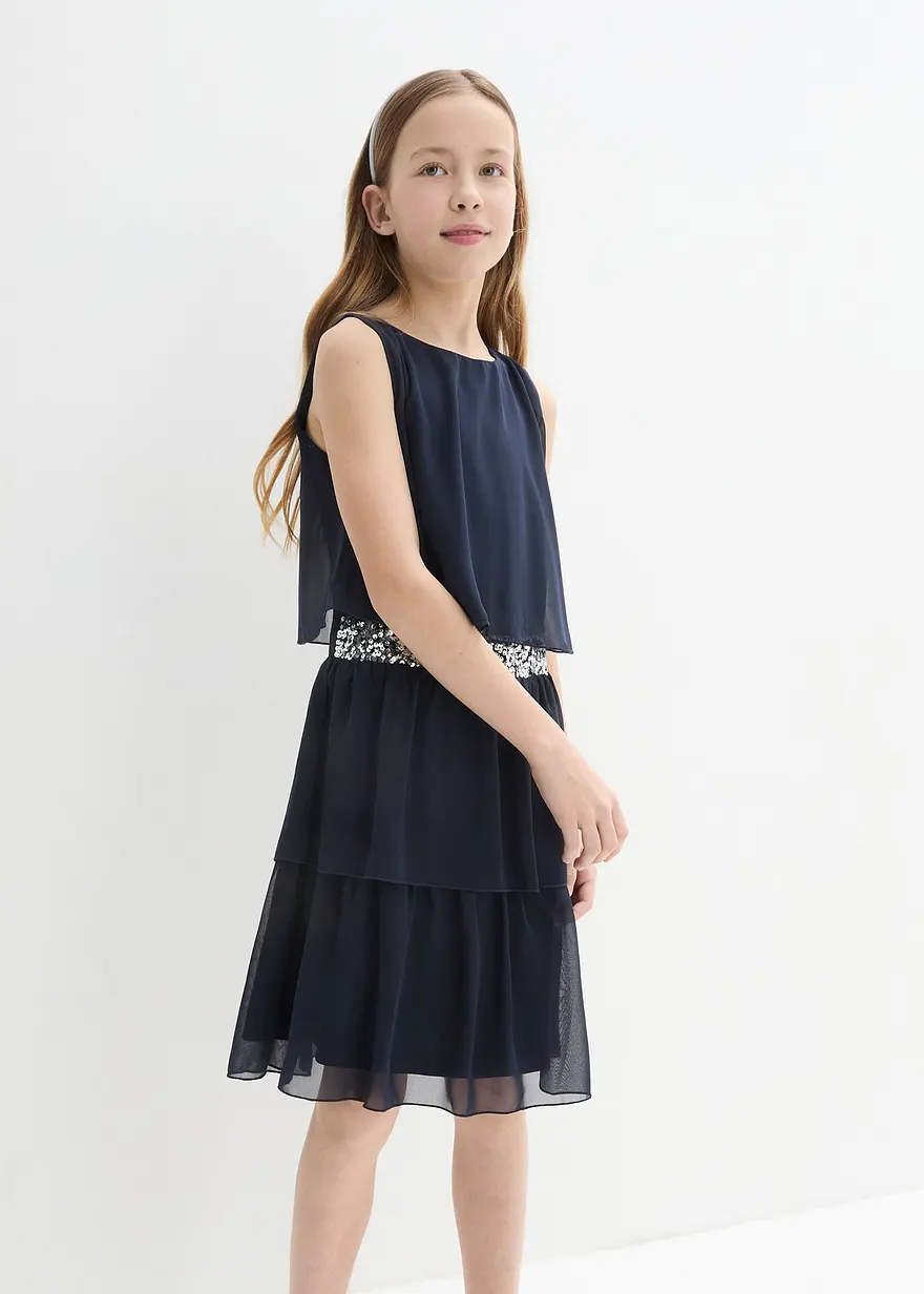 Chiffonkleid mit Paillettenband