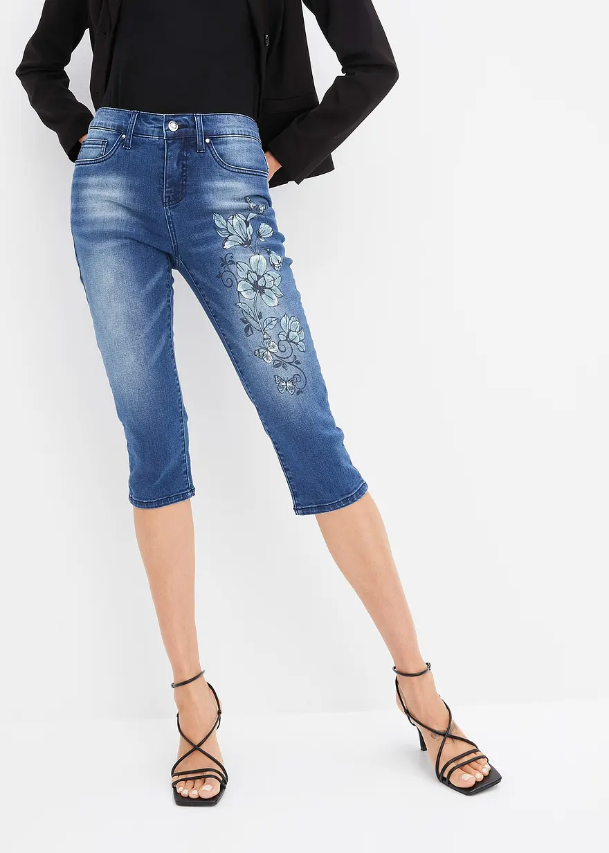 Capri Jeans Mid Waist, Schmetterlingsdruck