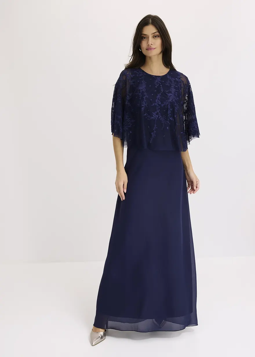 Chiffonkleid mit floraler Stickerei