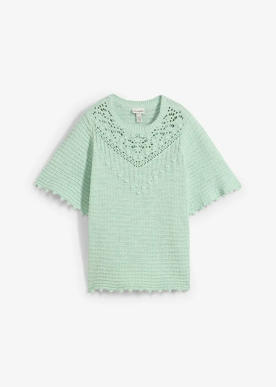 Ajour-Pullover mit Leinenanteil