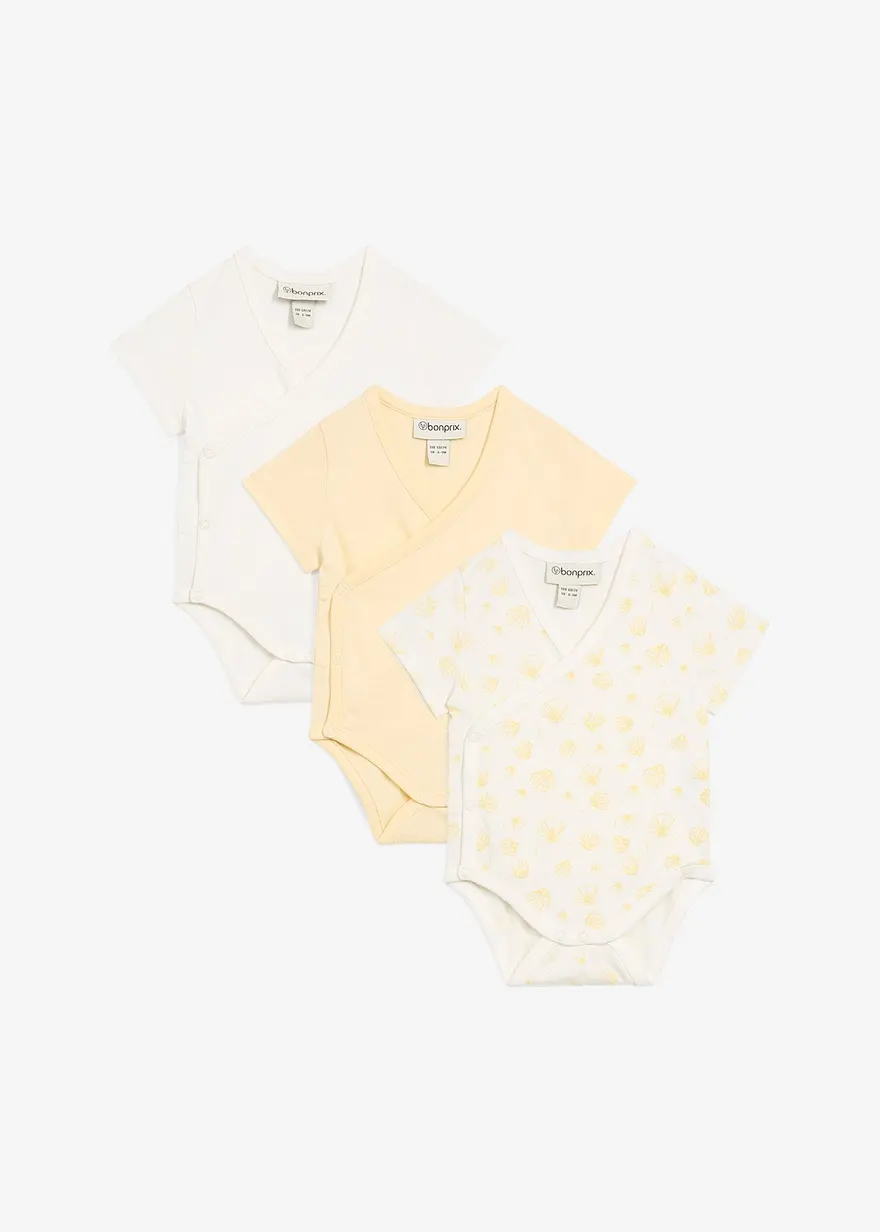 Kurzarm Wickelbodies aus reiner Bio-Baumwolle (3er Pack)