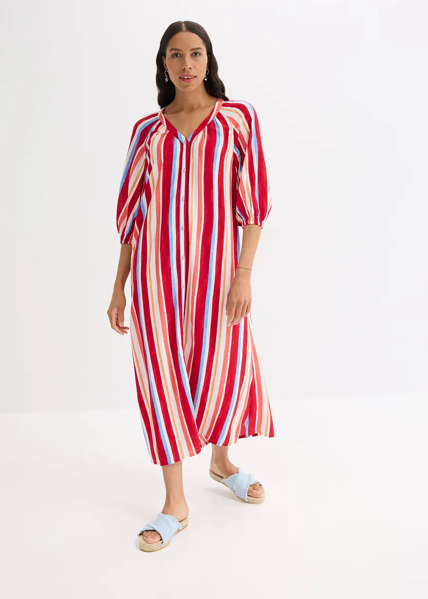 gestreiftes Kaftan-Kleid aus strukturierter Viskose
