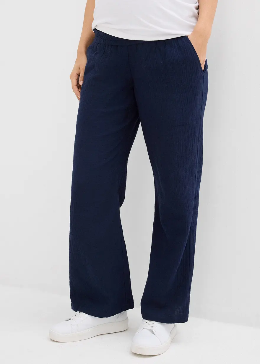 Umstandshose aus reinem Baumwoll-Musselin, Loose Fit