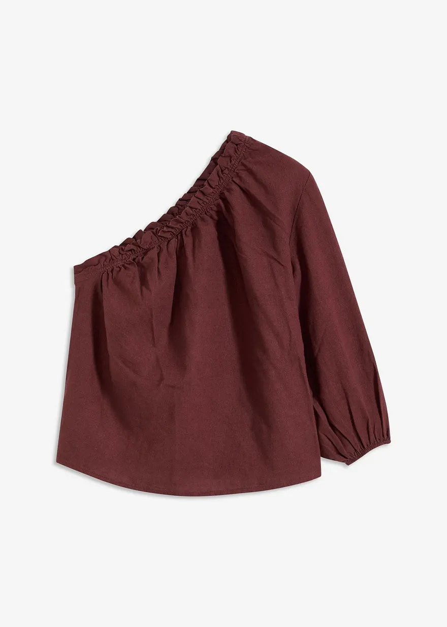 One-Shoulder Bluse mit Leinenanteil