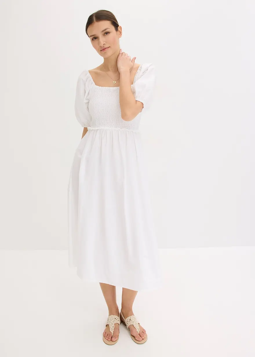 Midikleid mit Puffärmeln und Smoke-Detail