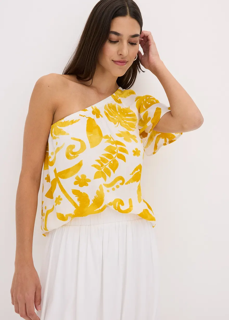 One-Shoulder-Bluse aus strukturierter Viskose