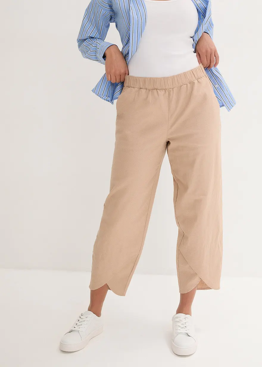 3/4-Hose aus leichtem Leinen-Mix