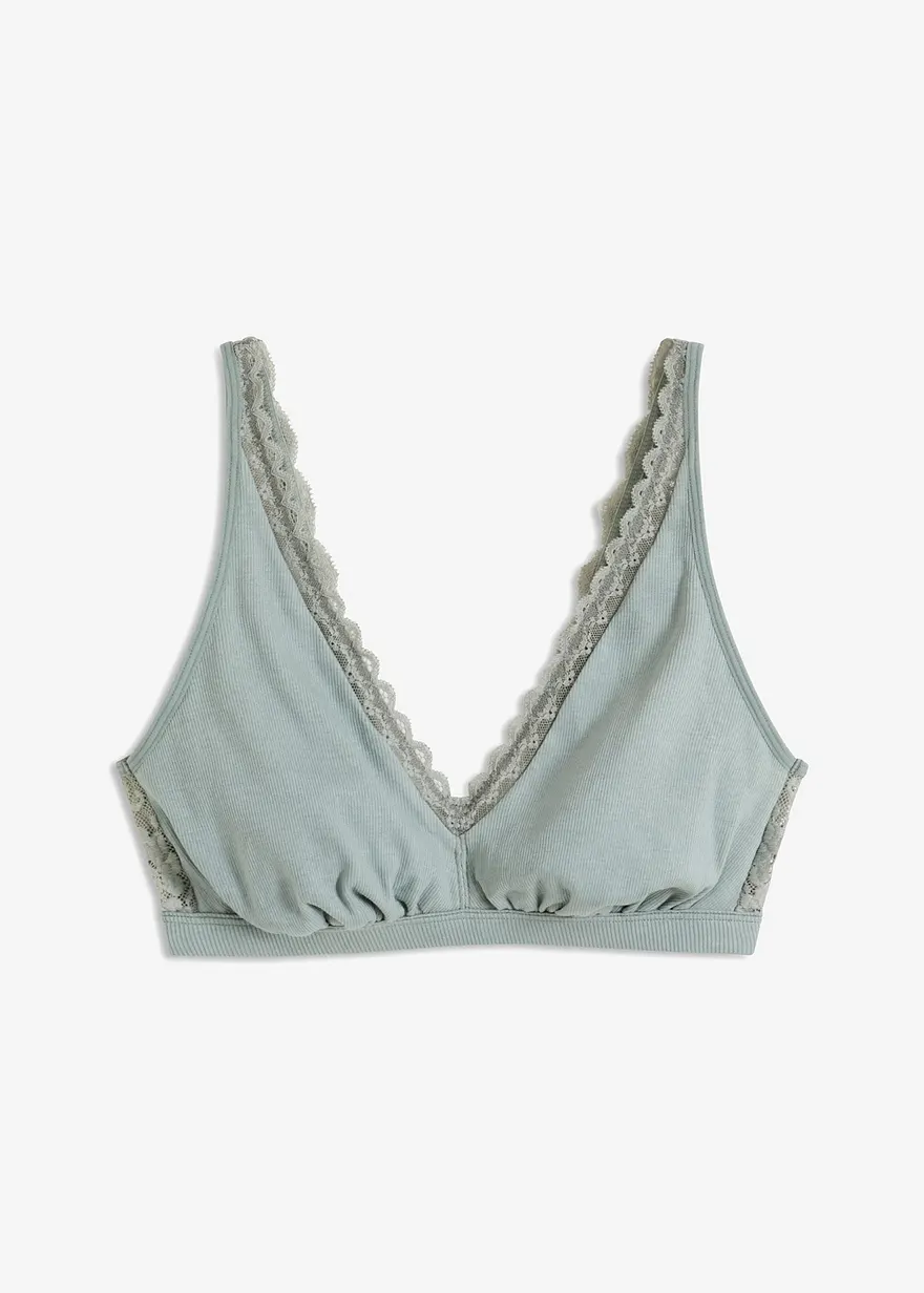 Geripptes Bralette mit Bio-Baumwolle und Spitze