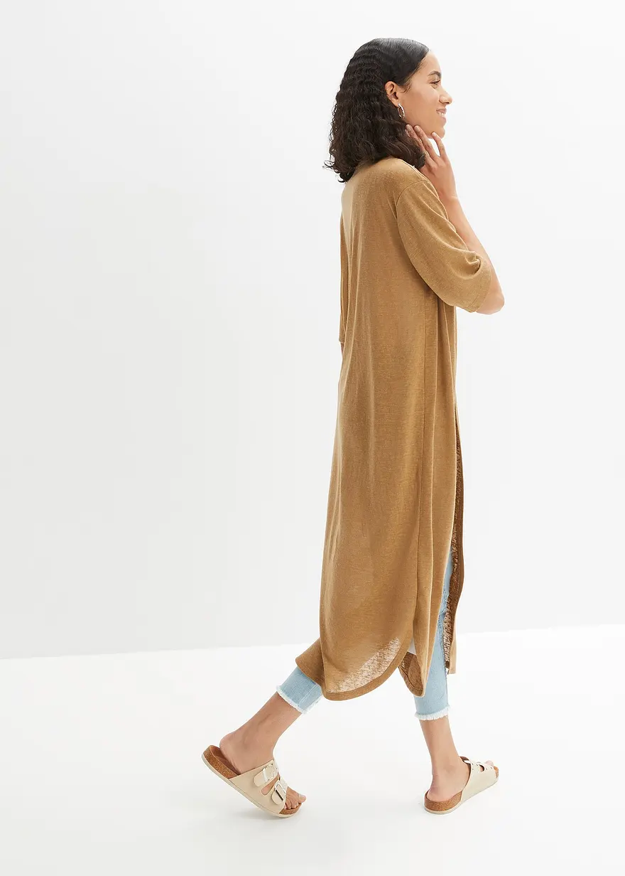 Long-Cardigan in Leinenoptik