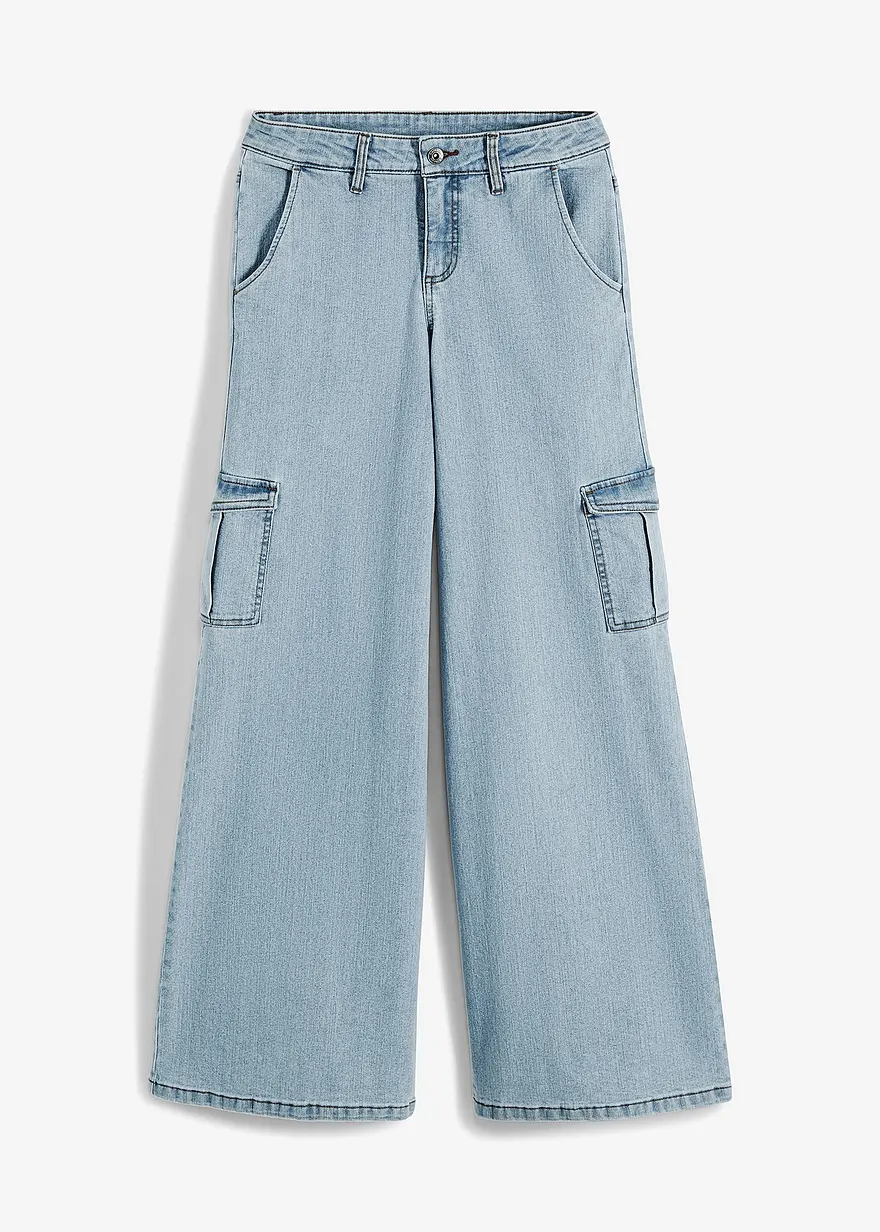 Cargo Jeans Mid Waist, Wide Leg