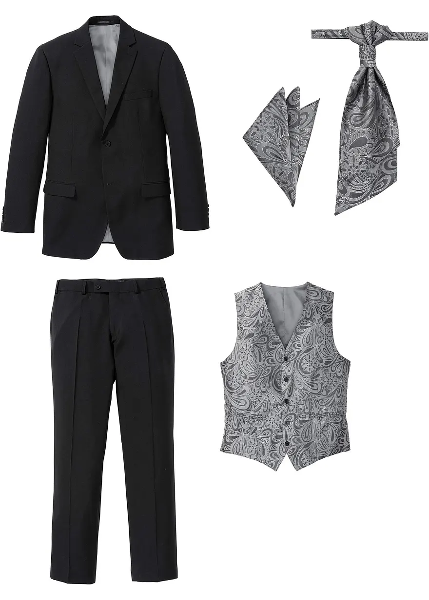Hochzeitsanzug mit Weste und Plastron (5-tlg. Set), Regular Fit