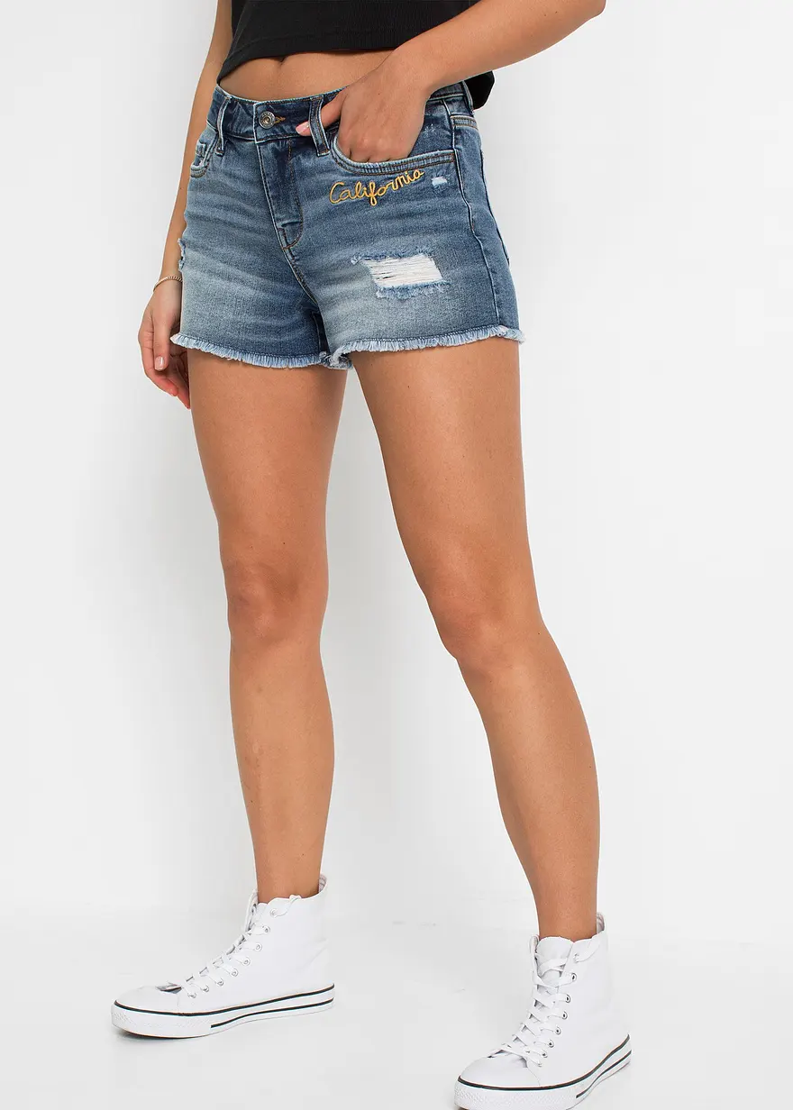 Jeansshorts Mid Waist mit Stickerei