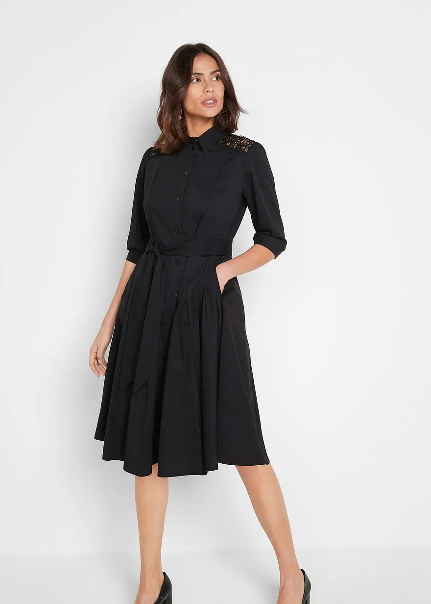 Hemdblusenkleid mit Spitze und Bindeband