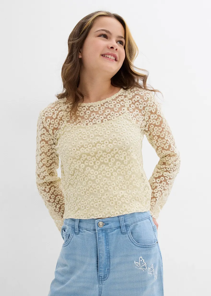 Spitzenbluse mit Jeseytop (2tgl. Set)
