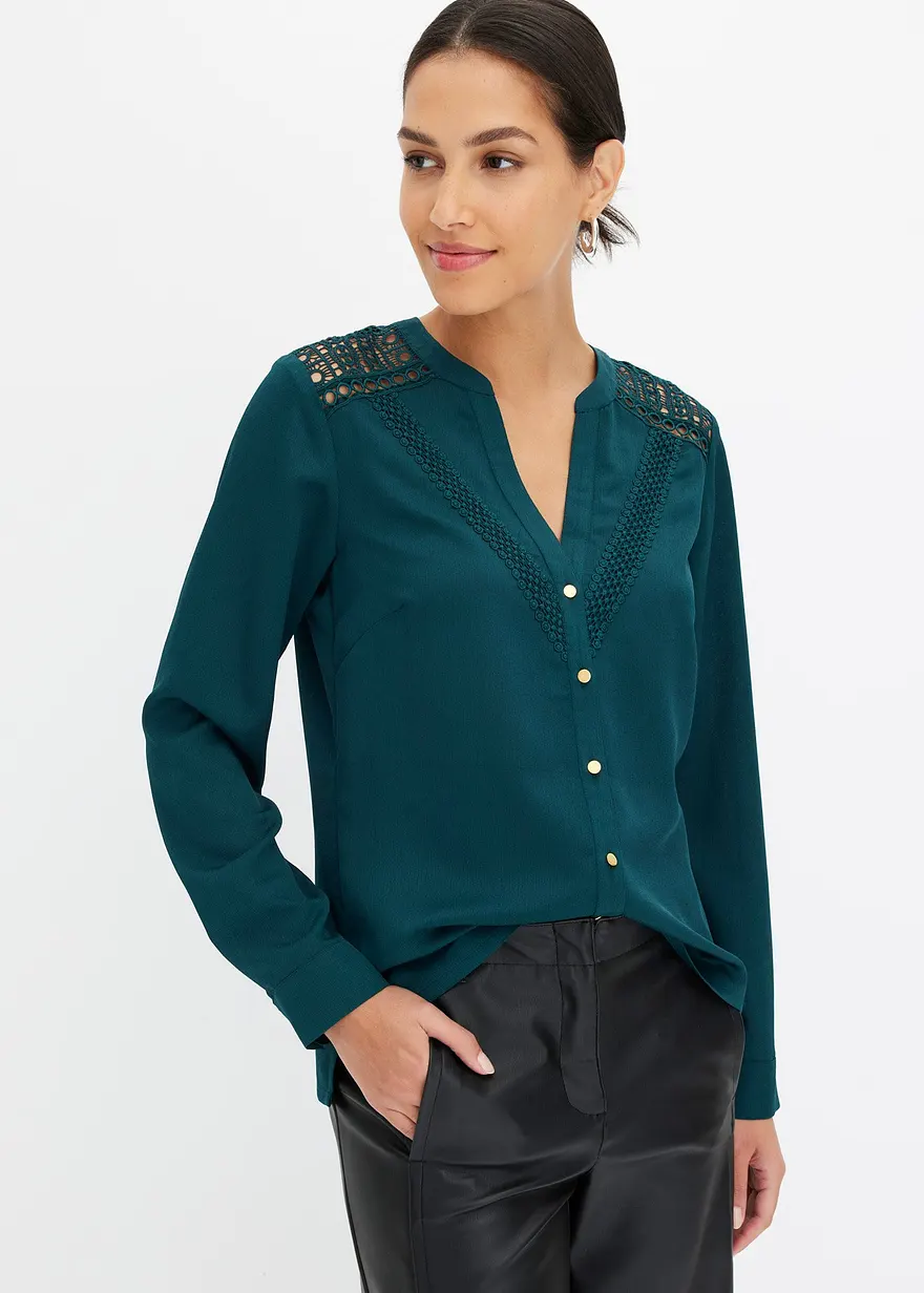 Crêpe-Bluse mit Spitze