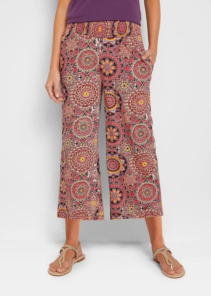 Weite Jersey-Culotte mit breitem Smockbund, 7/8-Länge