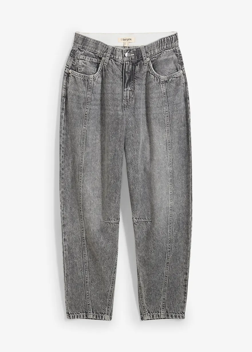 Barrel-Jeans Mid Waist Low Stretch, cropped