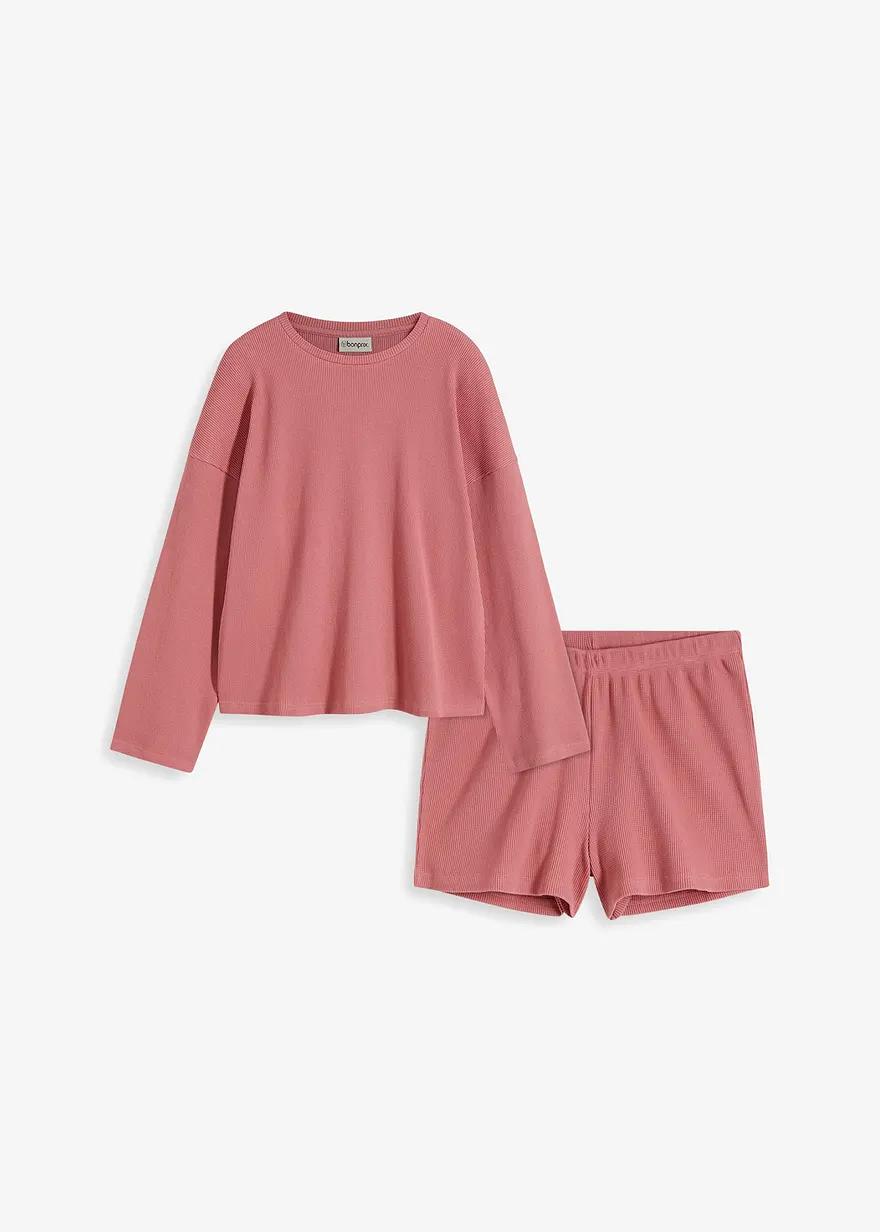 Oversized Loungewear Shorty Hausanzug aus Waffeljersey