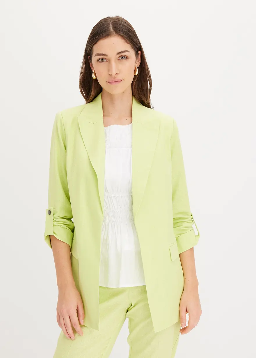 Leinen Blazer mit gerafften Ärmeln