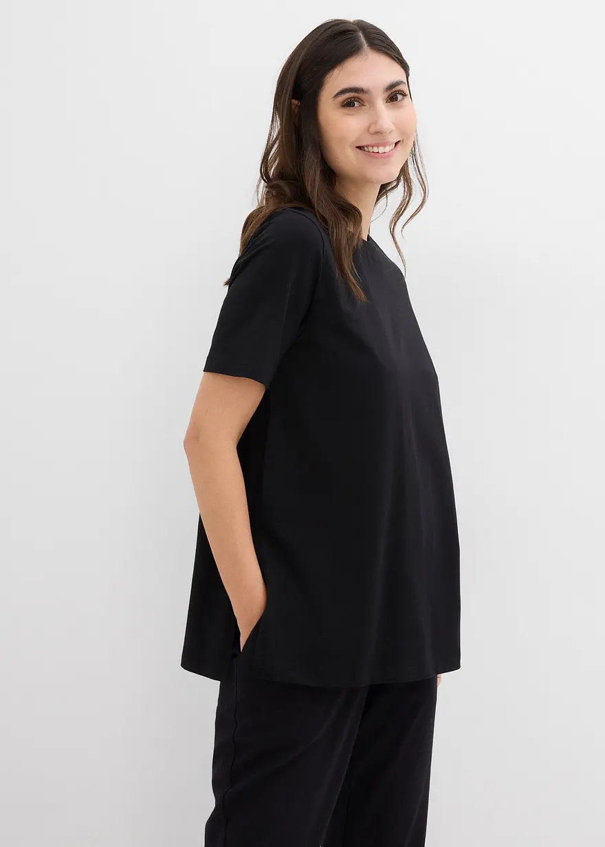 2-in-1 Umstands- und Stillshirt aus Bio-Baumwolle mit Seitenschlitzen