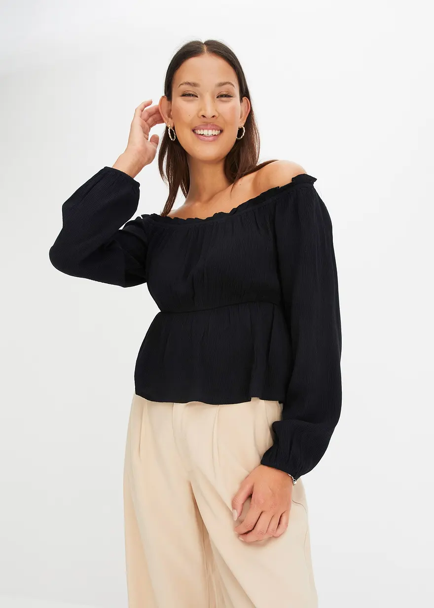 Carmenbluse aus Crinkle Viskose
