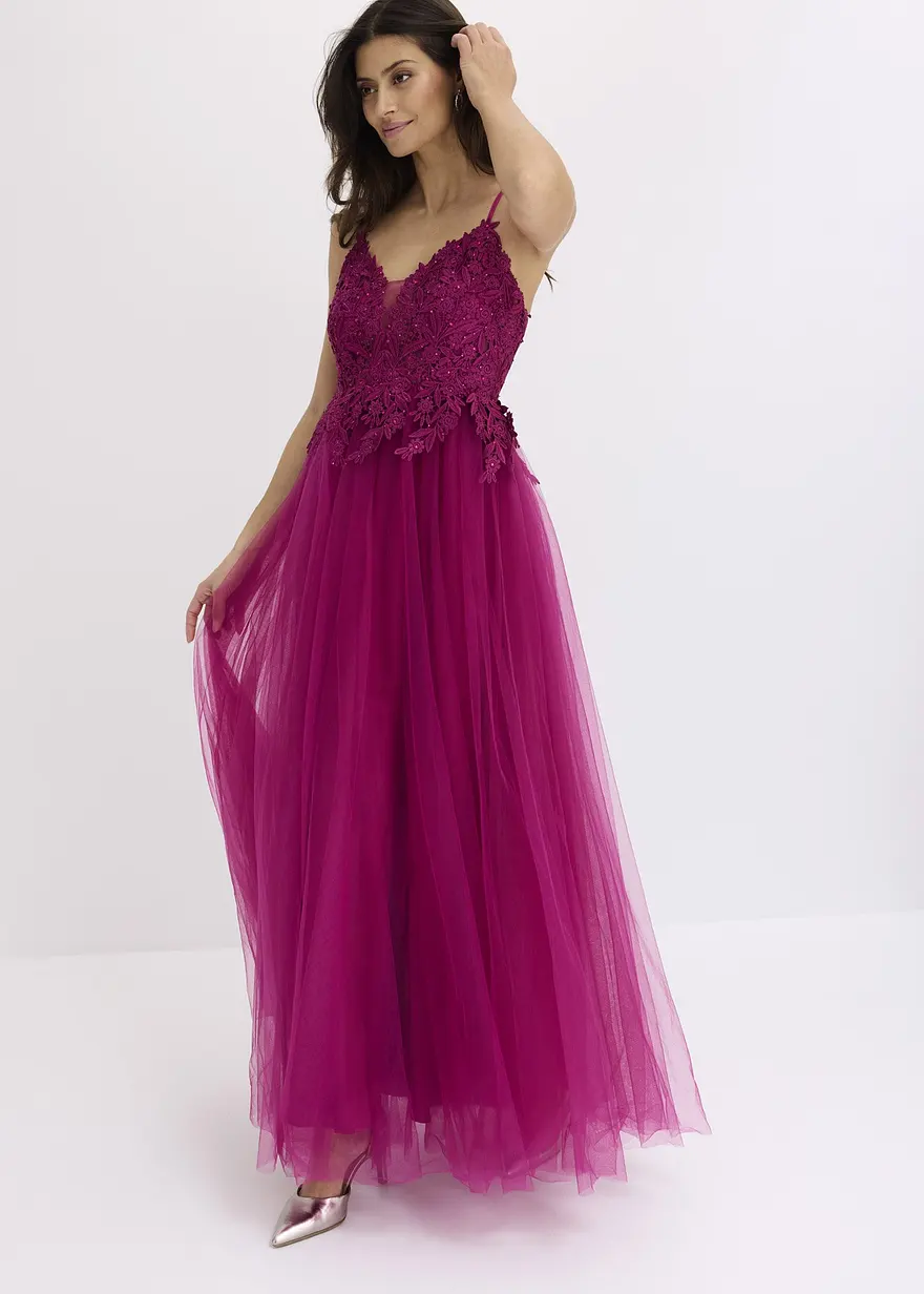 Maxikleid aus zartem Tüll mit Spitze
