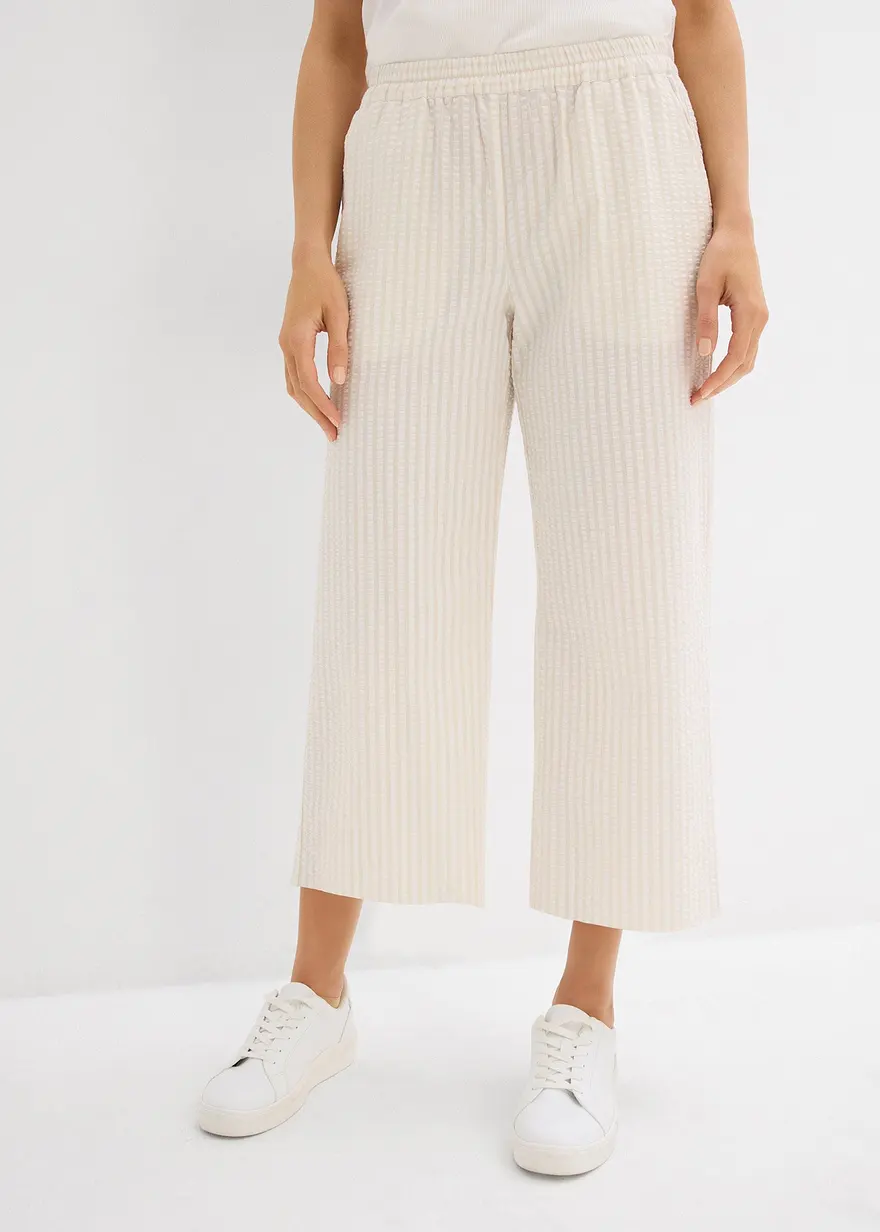 Palazzo-Hose aus Seersucker, 7/8 Länge