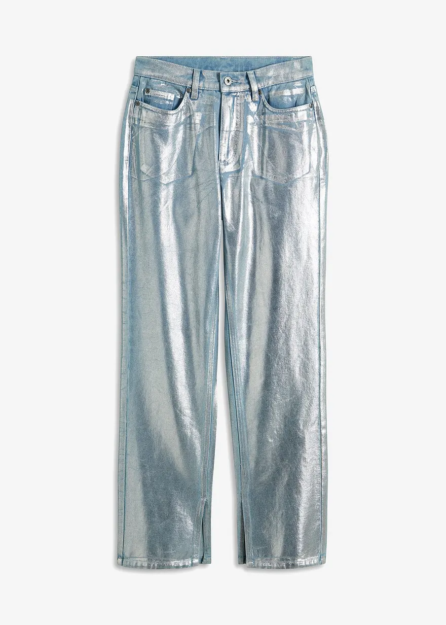 Straight-Jeans, High Waist mit Glanzeffekt