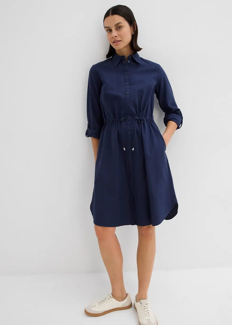 Hemdblusenkleid aus Leinen-Baumwoll-Mix