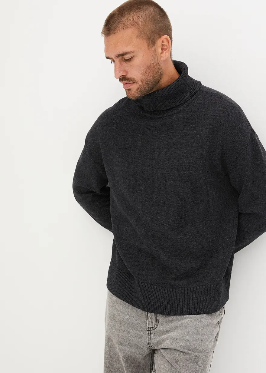 Rollkragenpullover mit recycelter Baumwolle, Loose Fit