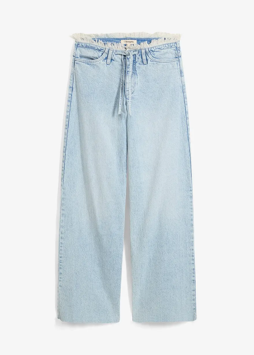 Wide-Leg-Jeans, Mid Waist, Low Stretch Fransenbund