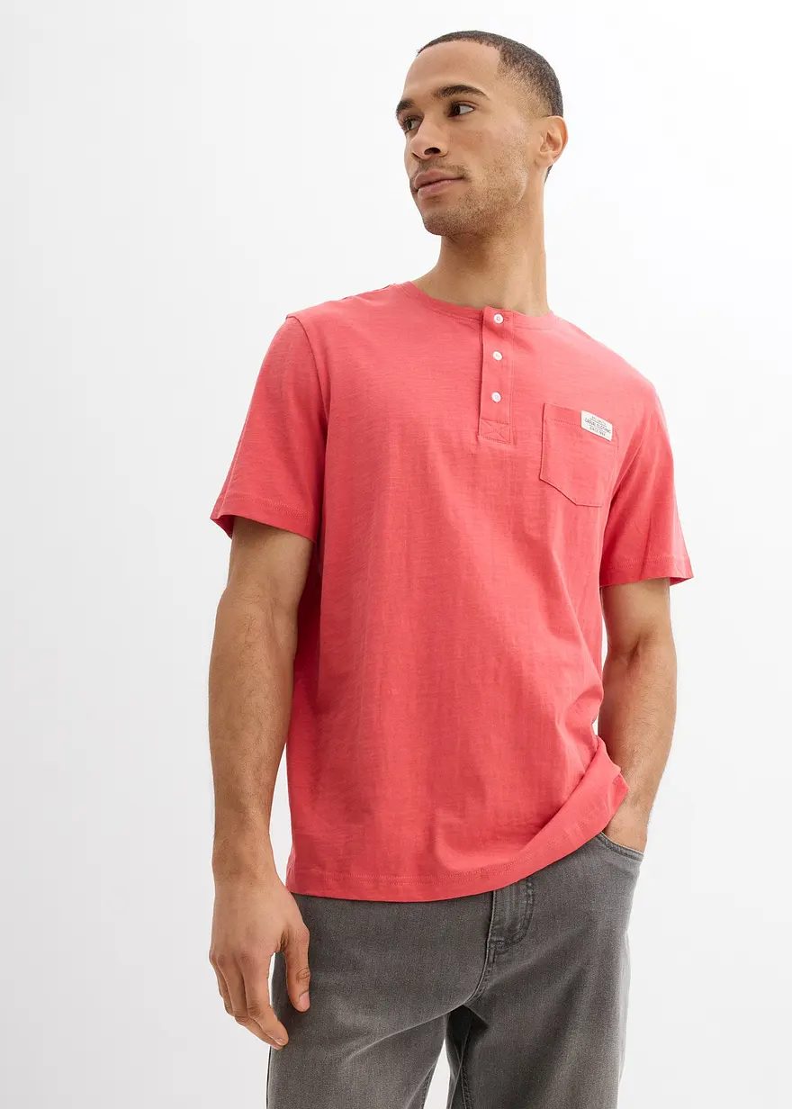Kurzarm-Henleyshirt aus reiner Bio-Baumwolle